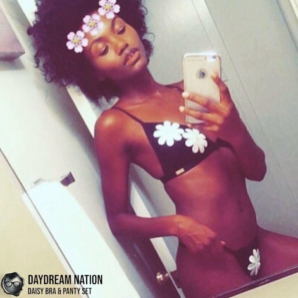 DAYDREAM NATION DAISY BRA & PANTY SET IN BLACK SHEER MESH LINGERIE SIZE MEDIUM - Picture 4 of 13